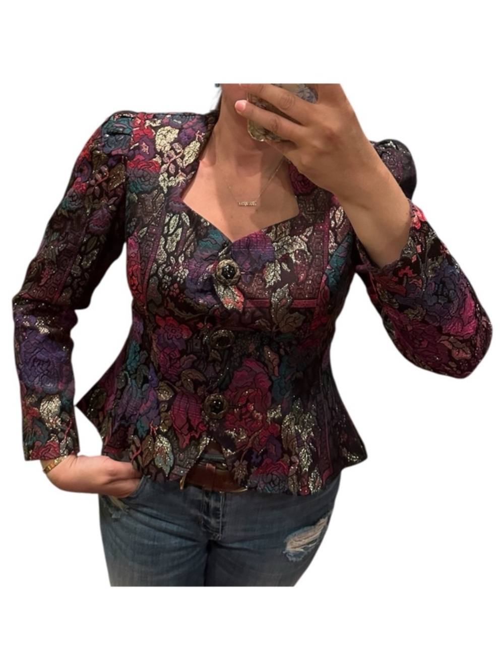 NU-MODE Vintage Puff Sleeve Peplum Brocade Blazer - Picture 3 of 17